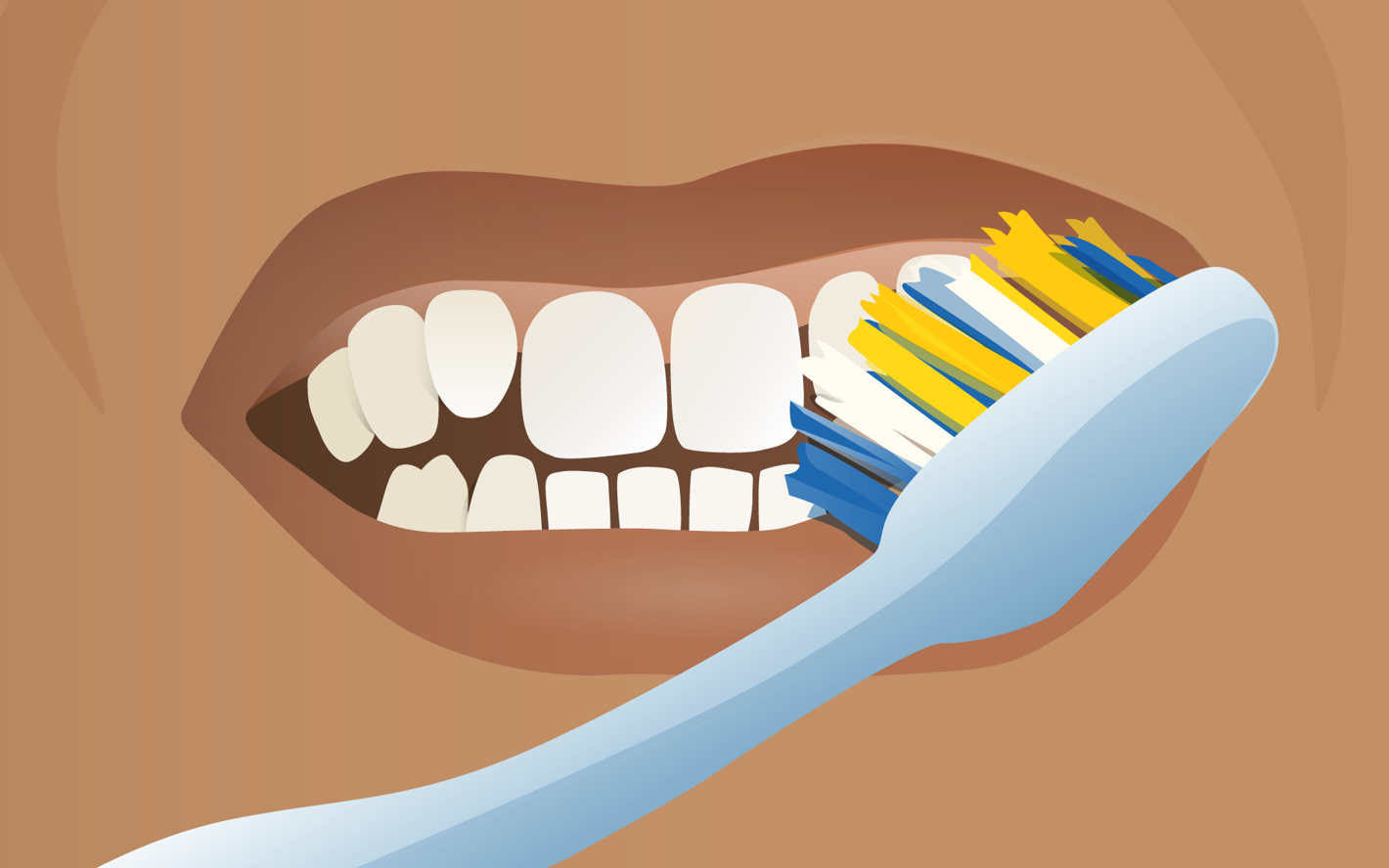 Illustration af tænder og en tandbørste